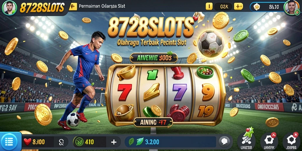 Tampilan utama gameplay 8728SLOTS dengan tema olahraga yang menarik.