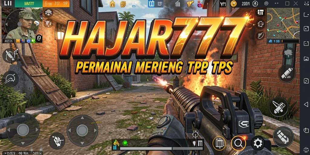 Screenshot utama HAJAR777 menampilkan aksi tembak-menembak yang intens.