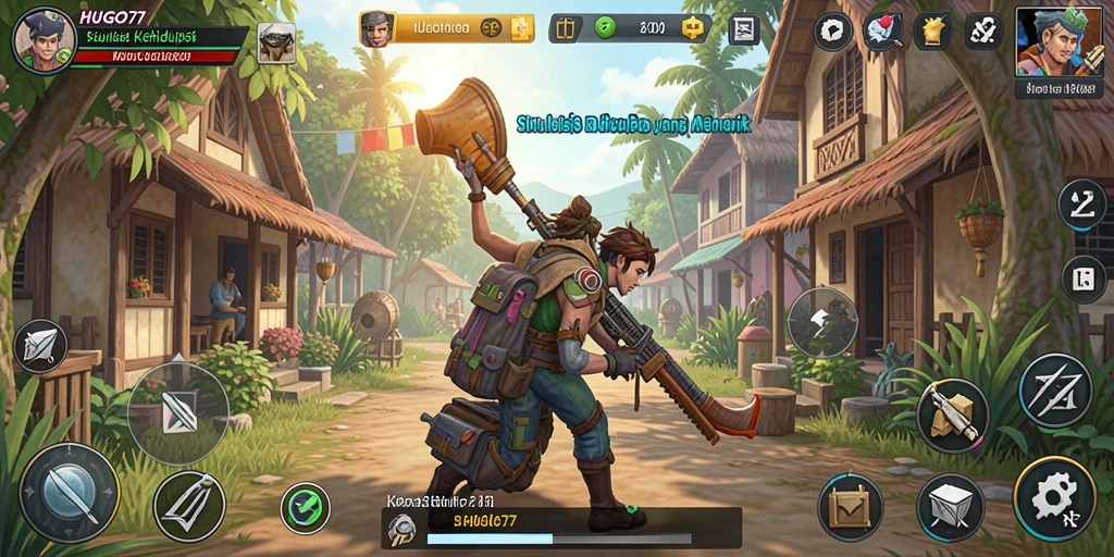 Tampilan gameplay HUGO77 dengan karakter dan interaksi sosial yang menarik.