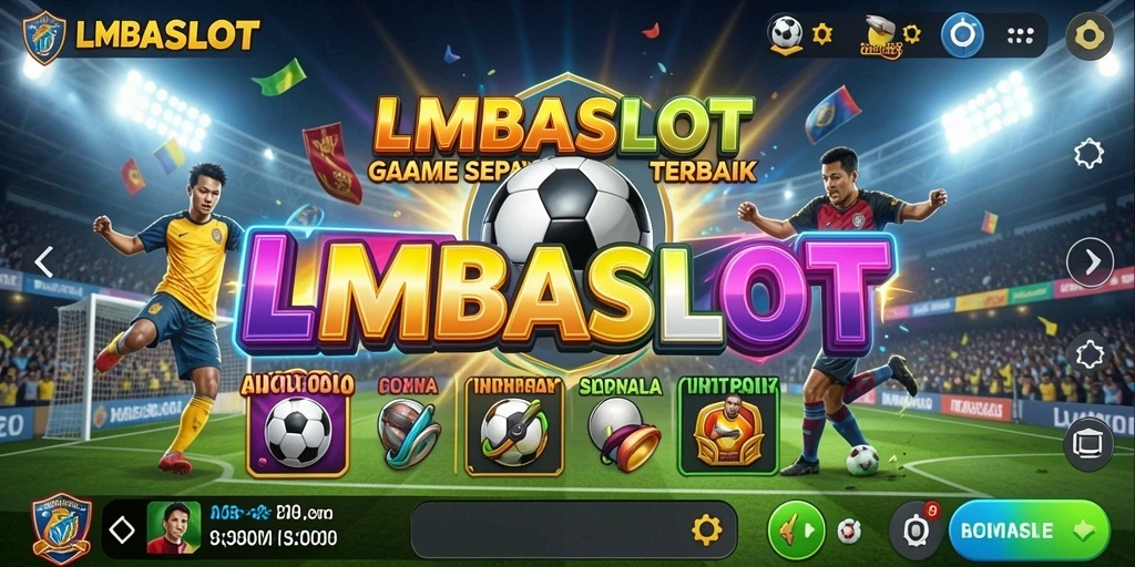 Screenshot gameplay LMBASLOT dengan tema sepak bola yang menegangkan.