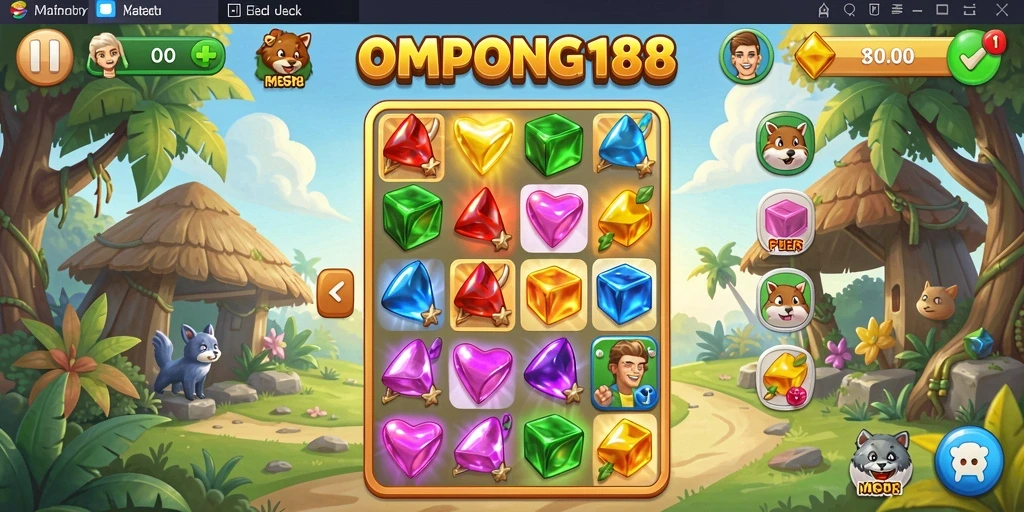 Tampilan gameplay OMPONG188 dengan elemen Match-3 yang menarik.