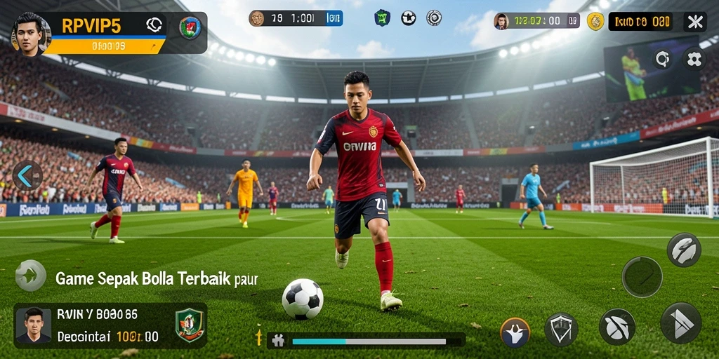 Screenshot gameplay RPVIP5 dengan aksi sepak bola yang mendebarkan.