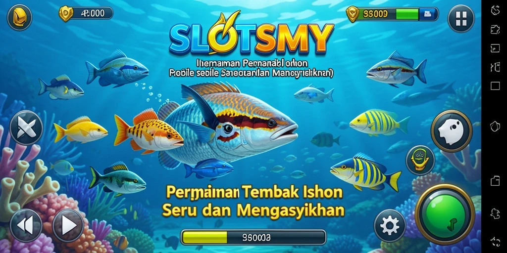 Tampilan gameplay SLOTSMY yang seru saat menembak ikan.