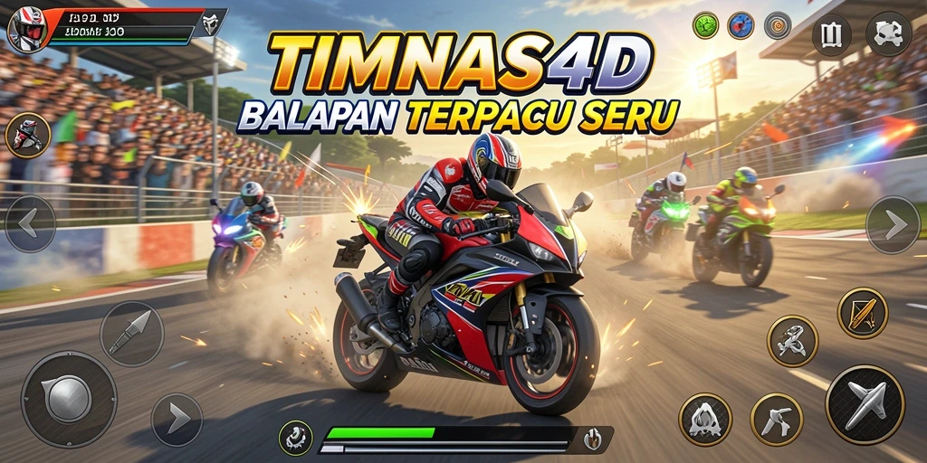 Tampilan gameplay TIMNAS4D menunjukkan balapan motor yang seru dan menegangkan.